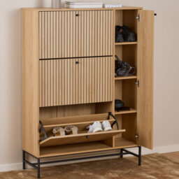 Furniture To Go Albany Shoe Cabinet 3 Flip Down Doors 1 Pull Open Door In Oak/black Legs - thumbnail 6