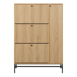 Furniture To Go Albany Shoe Cabinet 3 Flip Down Doors 1 Pull Open Door In Oak/black Legs - thumbnail 2