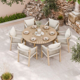 Royalcraft Roma 150Cm Round Sunray Table With Terrazzo Insert And 6 Roma Dining Chairs - thumbnail 1