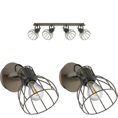 Industrial Quad Ceiling Light With 2 Matching Wall Sconces - Adjustable Metal Cage Design - image 1