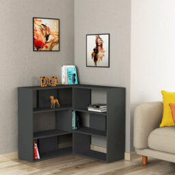 Decortie Molly Modern Corner Bookcase 3 Tier Room Divider Storage Unit Freestanding Melamine Finish Anthracite Grey 89Cm - thumbnail 1