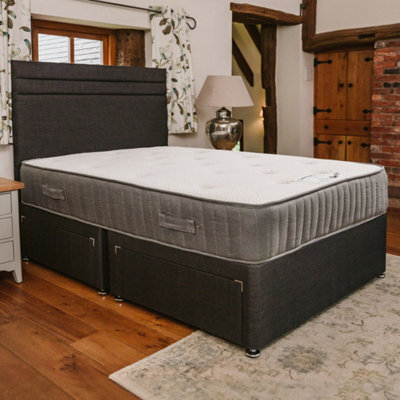 Divan Base Direct Sapphire Memory Foam Orthopaedic Sprung Divan Bed Set 5Ft King 4 Drawers - Naples Slate - image 1