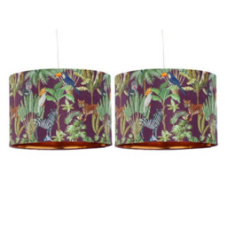 Set Of 2 Safari Jungle Easy Fit Ceiling Lightshade Table Lamp Pendant Shades - thumbnail 1