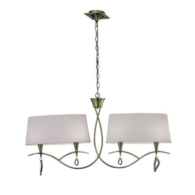 Luminosa Lighting Luminosa Mara Linear Pendant 2 Arm 4 Light E14, Antique Brass With Ivory White Shades - image 1