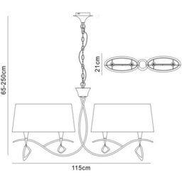Luminosa Lighting Luminosa Mara Linear Pendant 2 Arm 4 Light E14, Antique Brass With Ivory White Shades - thumbnail 6