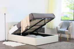 Comfy Living 4Ft6 Chanel Linen Fabric Storage Ottoman Bed Cream - thumbnail 1
