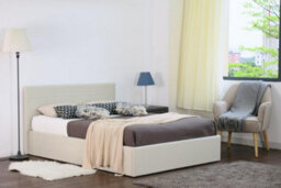 Comfy Living 4Ft6 Chanel Linen Fabric Storage Ottoman Bed Cream - thumbnail 2