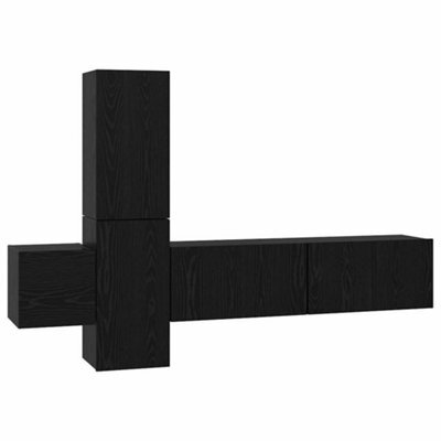 Berkfield Modern Tv Cabinet Wall-Mounted 5 Pcs Black Oak Engineered Wood