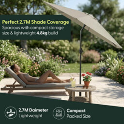 Keplin 2.7M Tilting Parasol Umbrella With Crank & Tilt, Steel Frame Sun Shade With Cover, 180G Uv-Resistant Polyester,  Cream - thumbnail 6