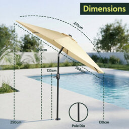 Keplin 2.7M Tilting Parasol Umbrella With Crank & Tilt, Steel Frame Sun Shade With Cover, 180G Uv-Resistant Polyester,  Cream - thumbnail 9