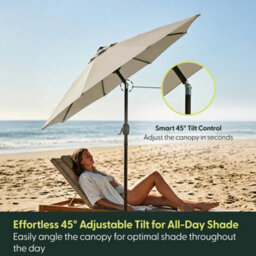 Keplin 2.7M Tilting Parasol Umbrella With Crank & Tilt, Steel Frame Sun Shade With Cover, 180G Uv-Resistant Polyester,  Cream - thumbnail 3