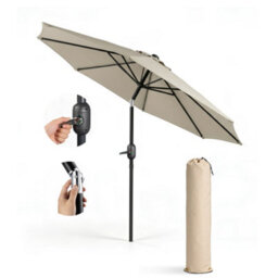 Keplin 2.7M Tilting Parasol Umbrella With Crank & Tilt, Steel Frame Sun Shade With Cover, 180G Uv-Resistant Polyester,  Cream - thumbnail 1