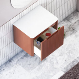 Royal Bathrooms Avenza 600mm Terracotta Clay Wall Hung Bathroom  Vanity Unit 1 Drawer Plain White Undrilled Worktop & No Basin - thumbnail 5