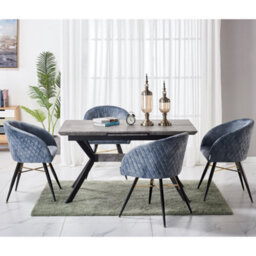 Life Interiors Single Grey Vittorio Velvet Dining Chair With Black Metal Legs, Quilted Design Modern Accent Chair - thumbnail 9