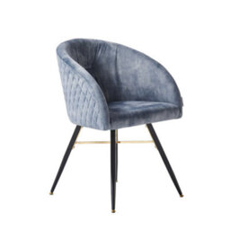 Life Interiors Single Grey Vittorio Velvet Dining Chair With Black Metal Legs, Quilted Design Modern Accent Chair - thumbnail 1