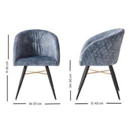 Life Interiors Single Grey Vittorio Velvet Dining Chair With Black Metal Legs, Quilted Design Modern Accent Chair - thumbnail 6