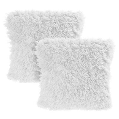 Living And Home Set Of 2 Square Faux Plush Throw Pillow Covers Pillowcases Fluffy And Warm - image 1