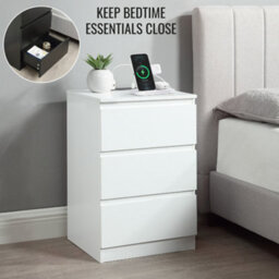 Home Treats Bedside Table 3 Drawer Nightstand Table With 2 Uk Plugs Usb A And Usb C Chest Of Drawers 2M Cable - thumbnail 9
