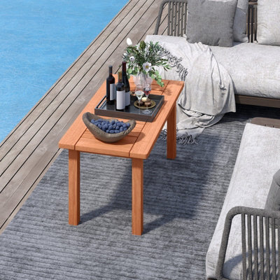Costway Patio Coffee Table 90Cm Wooden Side Table With Slatted Tabletop - image 1