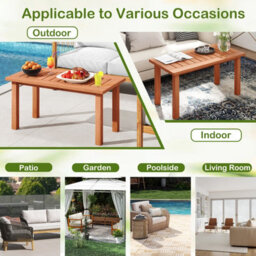 Costway Patio Coffee Table 90Cm Wooden Side Table With Slatted Tabletop - thumbnail 5