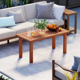 Costway Patio Coffee Table 90Cm Wooden Side Table With Slatted Tabletop - thumbnail 4