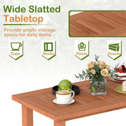 Costway Patio Coffee Table 90Cm Wooden Side Table With Slatted Tabletop - thumbnail 7