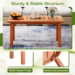 Costway Patio Coffee Table 90Cm Wooden Side Table With Slatted Tabletop - thumbnail 3