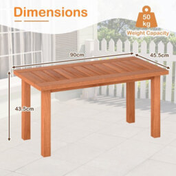 Costway Patio Coffee Table 90Cm Wooden Side Table With Slatted Tabletop - thumbnail 2