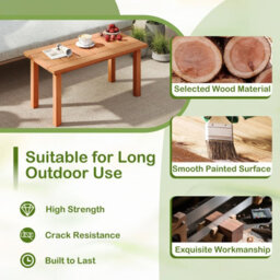 Costway Patio Coffee Table 90Cm Wooden Side Table With Slatted Tabletop - thumbnail 8