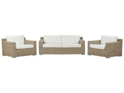 Beliani Garden Conversation Set - Brown Rattan With Off-White Cushions, 4-Seater Outdoor Sofa Set - thumbnail 1