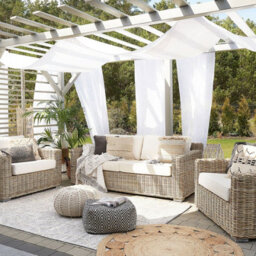 Beliani Garden Conversation Set - Brown Rattan With Off-White Cushions, 4-Seater Outdoor Sofa Set - thumbnail 2