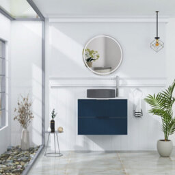 Royal Bathrooms Evora 700mm Midnight Blue Fluted Wall Hung Countertop Vanity Unit 2 Drawer With Art Round Basin - thumbnail 2