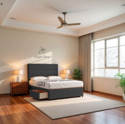 Knight Sleep York Charcoal Plush 5Ft Divan Bed Frame No Drawers With Upholstered Headboard - King