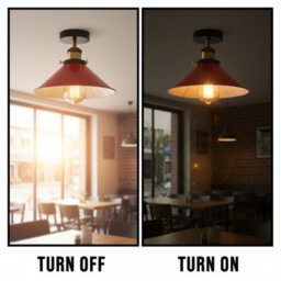 Vintage Ceiling Light E27 Base 22Cm Red Cone Shade Easy Fit Rust Free Flush Fitting Lighting For Living Room,bedroom, With Bulb - thumbnail 4