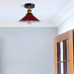 Vintage Ceiling Light E27 Base 22Cm Red Cone Shade Easy Fit Rust Free Flush Fitting Lighting For Living Room,bedroom, With Bulb - thumbnail 2