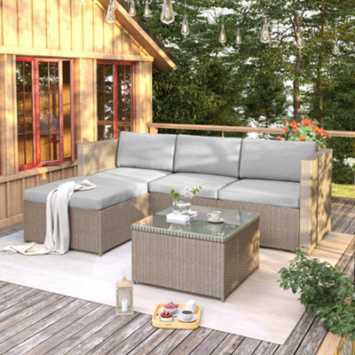 Btm Rattan Garden Corner Sofa Set Patio Furniture Lounge Set Outdoor Entertaining Set Khaki - image 1