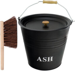 Almineez 12L Steel Ash Bucket With Lid Wooden Handle, Shovel And Brush Fireside Fireplace - thumbnail 8