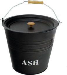 Almineez 12L Steel Ash Bucket With Lid Wooden Handle, Shovel And Brush Fireside Fireplace - thumbnail 3
