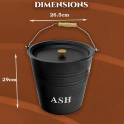 Almineez 12L Steel Ash Bucket With Lid Wooden Handle, Shovel And Brush Fireside Fireplace - thumbnail 5