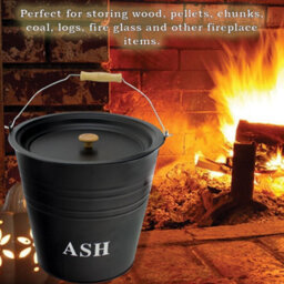 Almineez 12L Steel Ash Bucket With Lid Wooden Handle, Shovel And Brush Fireside Fireplace - thumbnail 7