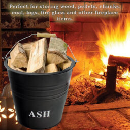 Almineez 12L Steel Ash Bucket With Lid Wooden Handle, Shovel And Brush Fireside Fireplace - thumbnail 4