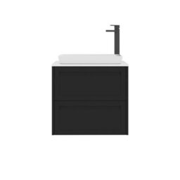 Royal Bathrooms Royal Bathroom Elmore 600mm Matt Nocturne Black Wall Mounted Bathroom Vanity Unit 2 Drawer Plain White Worktop With Qubix Basin - thumbnail 7