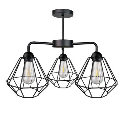 Luminosa Lighting Luminosa Foskal Semi Flush Light Black, 44Cm, 3X E27