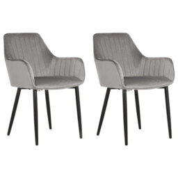 Beliani Set Of 2 Dining Chairs Wellston Velvet Dark Grey - thumbnail 1