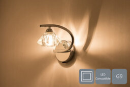 Harper Living Single Left Curved Wall Light And Sconce, Clear Glass Shade, Polished Chrome Finish - thumbnail 3