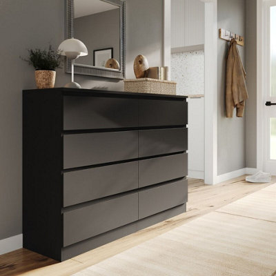 Urbn-Living Urbnliving 120Cm Wide Black Wooden Chest Of 8 Drawers Bedroom Furniture Storage Bedside Modern Cabinet