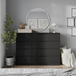 Urbn-Living Urbnliving 120Cm Wide Black Wooden Chest Of 8 Drawers Bedroom Furniture Storage Bedside Modern Cabinet - thumbnail 3