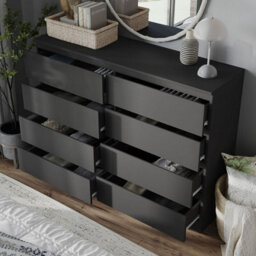 Urbn-Living Urbnliving 120Cm Wide Black Wooden Chest Of 8 Drawers Bedroom Furniture Storage Bedside Modern Cabinet - thumbnail 2