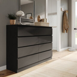 Urbn-Living Urbnliving 120Cm Wide Black Wooden Chest Of 8 Drawers Bedroom Furniture Storage Bedside Modern Cabinet