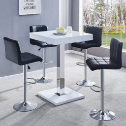 Furniture in Fashion Topaz White High Gloss Bar Table With 4 Coco Black Stools - thumbnail 1